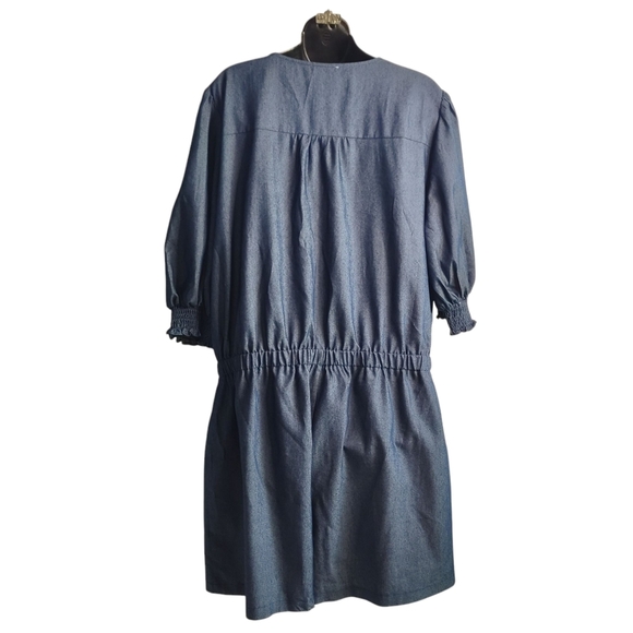 ODDY Women's Blue Puff Sleeve Denim Romper V-Neck Plus Size 3XL NWOT - Picture 4 of 11